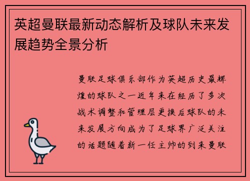 英超曼联最新动态解析及球队未来发展趋势全景分析