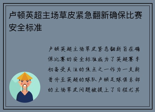 卢顿英超主场草皮紧急翻新确保比赛安全标准
